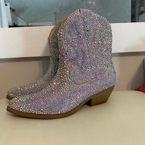 Ankle cut lavender hand bejeweled cowboy boots